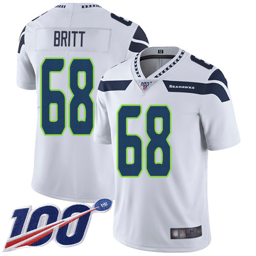 Seattle Seahawks Limited White Men Justin Britt Road Jersey NFL Football 68 100th Season Vapor Untouchable